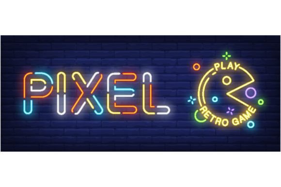 Pixel, Play Retro Game Neon Text and Cha: Lighting Up Creativity with Neon Style Design