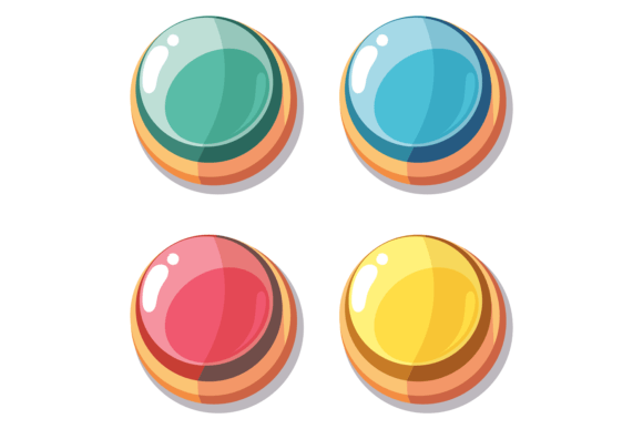 Round Cartoon Buttons with Glossy Game Interface Design